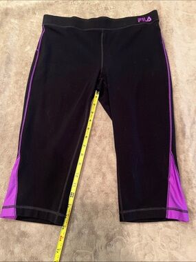 Fila Black Crop Leggings with Purple Side Panels